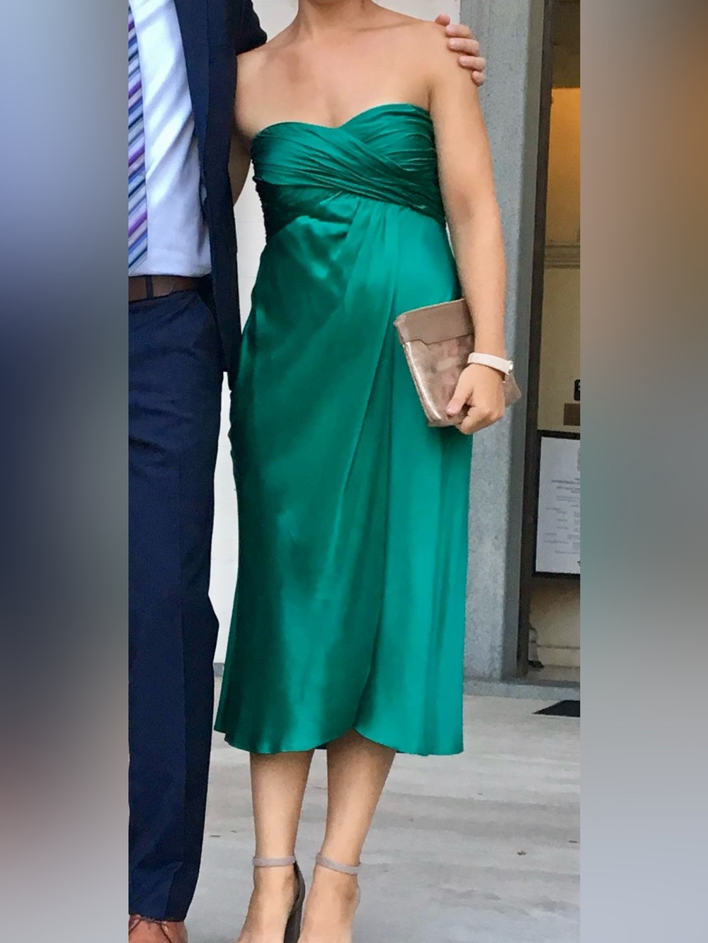 Banana Republic Strapless Satin Dress in Emerald Green